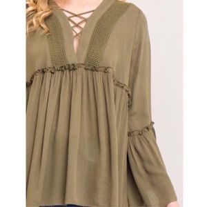 Tops - Olive Boho Empire Waist Blouse Tops - Olive Boho Empire Waist Blouse